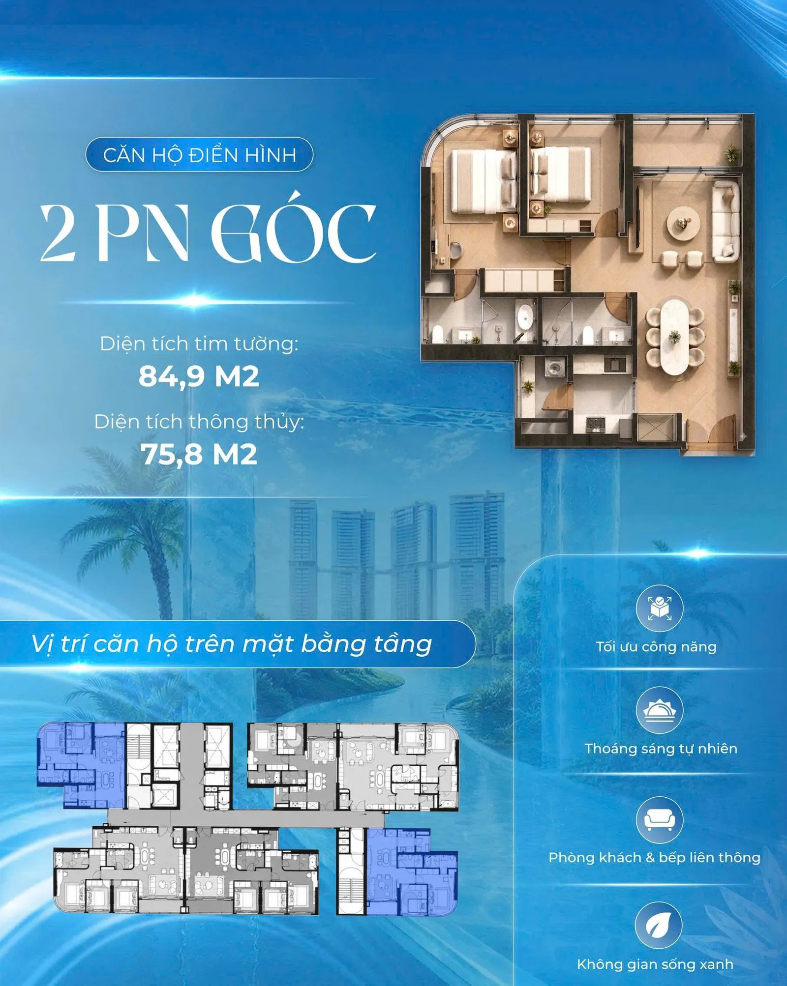 Layout căn 2 phòng ngủ